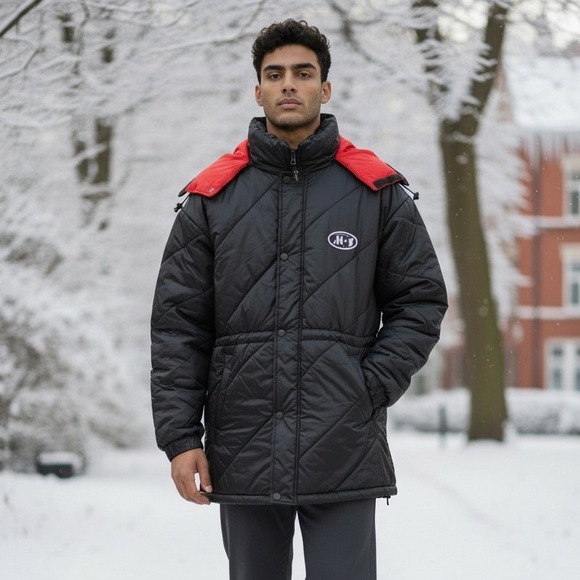 Match 1 Gear Other - VTG Match 1 Gear Mens‎ XXL Black Red Quilted Puffer Parka Jacket Hooded NWT